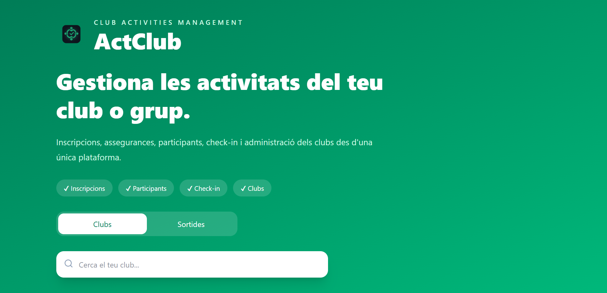 Captura de pantalla de la plataforma ActClub